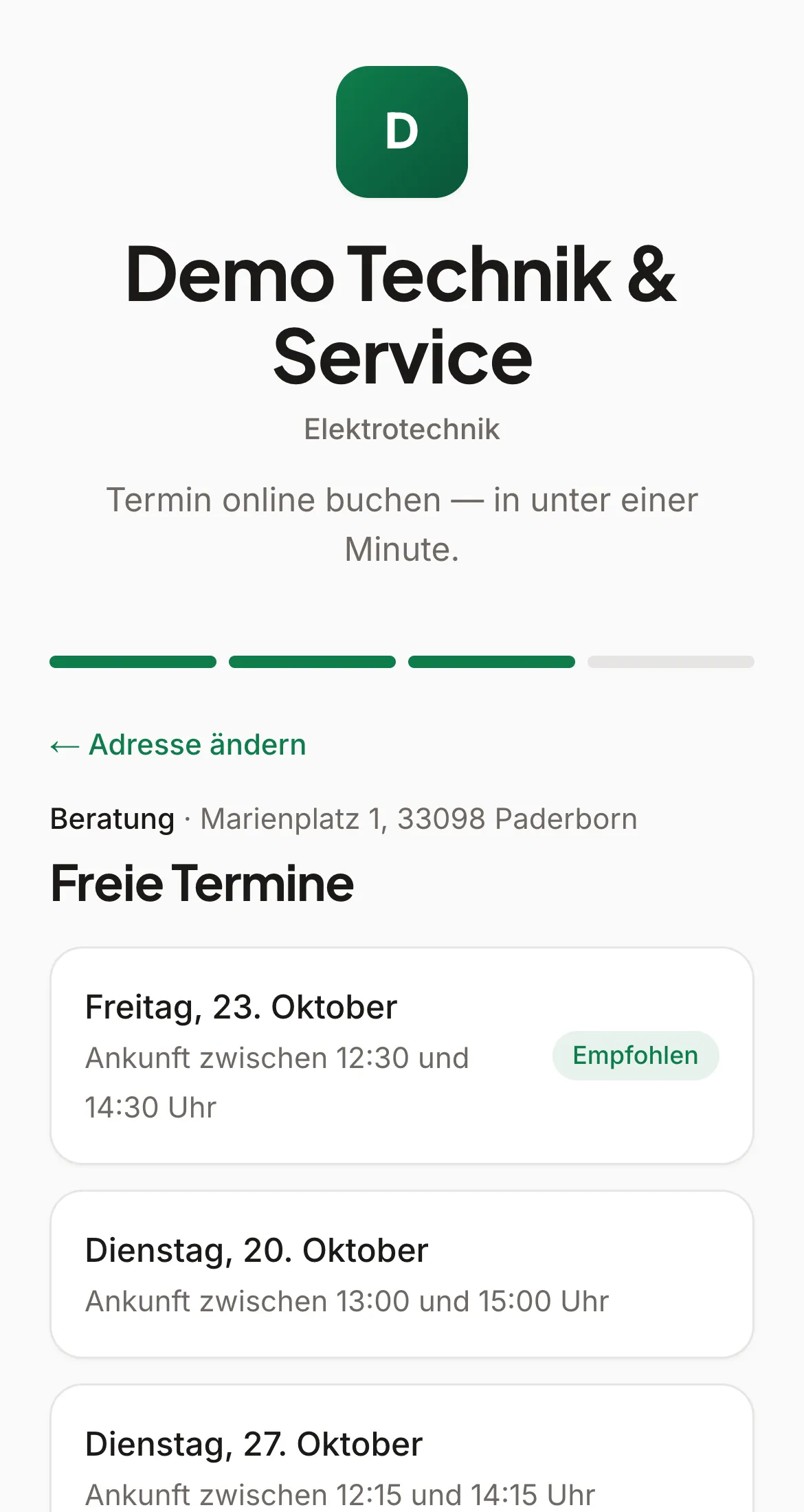 Dieselbe Buchungsseite am Handy